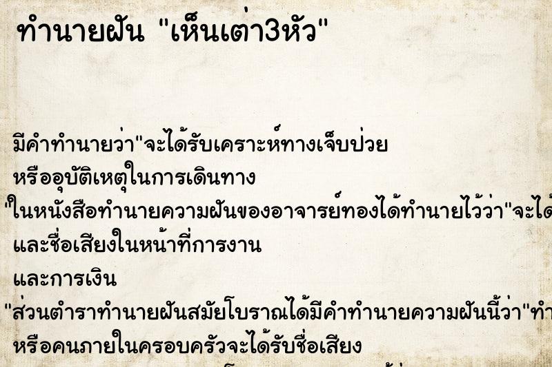 ทำนายฝัน เห็นเต่า3หัว ตำราโบราณ แม่นที่สุดในโลก