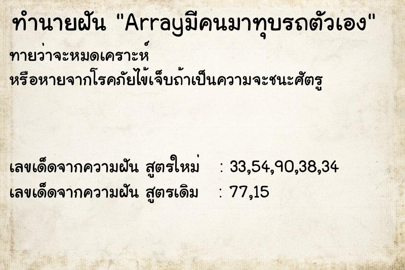 ทำนายฝันArrayมีคนมาทุบรถตัวเอง ทำนายฝันทำนายฝันArrayมีคนมาทุบรถตัวเอง