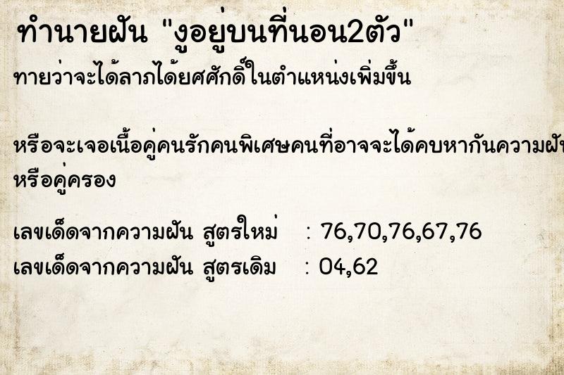 ทำนายฝันทำนายฝันงูอยู่บนที่นอน2ตัว