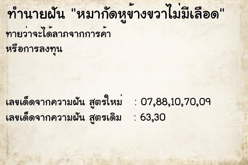 ทำนายฝันทำนายฝันหมากัดหูข้างขวาไม่มีเลือด