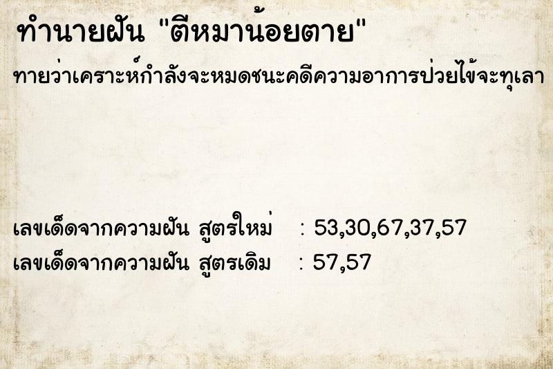 ทำนายฝันตีหมาน้อยตาย ทำนายฝันทำนายฝันตีหมาน้อยตาย