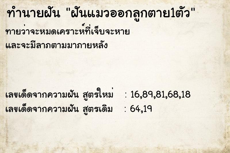 ทำนายฝันทำนายฝันฝันแมวออกลูกตาย1ตัว
