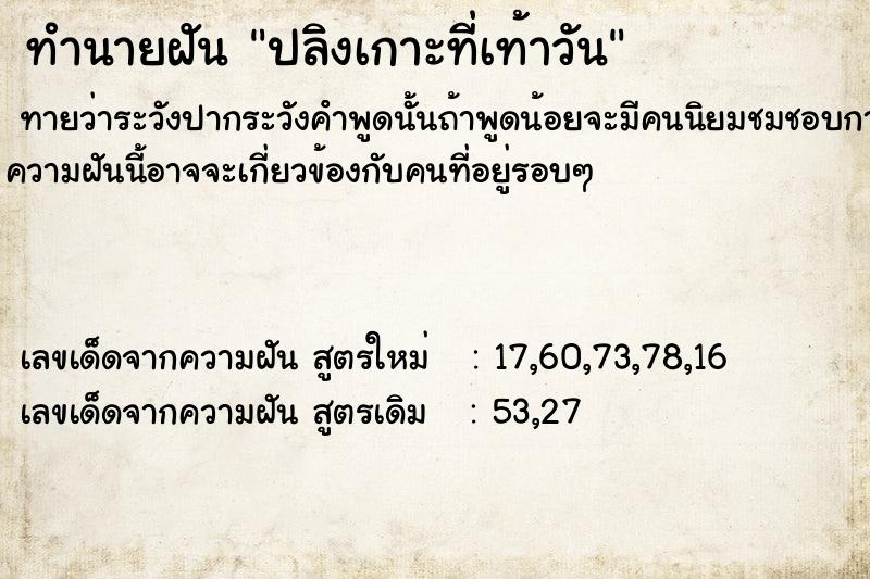 ทำนายฝันปลิงเกาะที่เท้าวัน ทำนายฝันทำนายฝันปลิงเกาะที่เท้าวัน