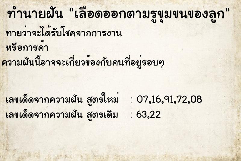 ทำนายฝันเลือดออกตามรูขุมขนของลูก ทำนายฝันทำนายฝันเลือดออกตามรูขุมขนของลูก