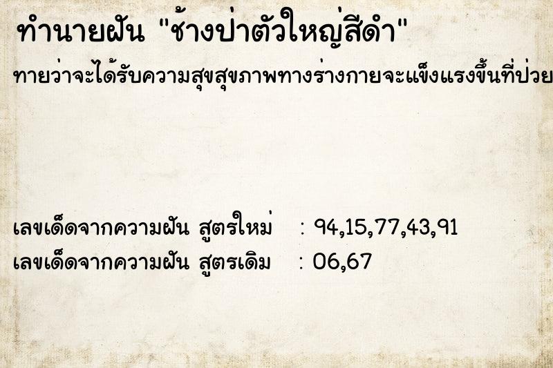 ทำนายฝันทำนายฝันช้างป่าตัวใหญ่สีดำ