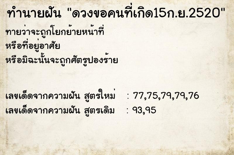 ทำนายฝันดวงขอคนที่เกิด15ก.ย.2520 ทำนายฝันทำนายฝันดวงขอคนที่เกิด15ก.ย.2520