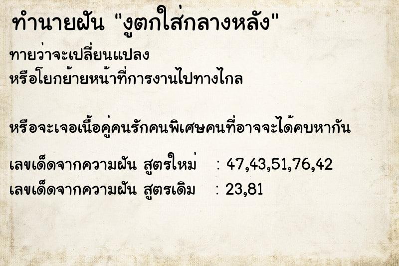 ทำนายฝันทำนายฝันงูตกใส่กลางหลัง