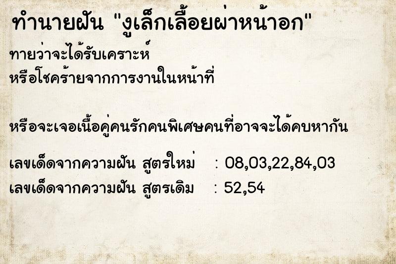 ทำนายฝันงูเล็กเลื้อยผ่าหน้าอก ทำนายฝันทำนายฝันงูเล็กเลื้อยผ่าหน้าอก