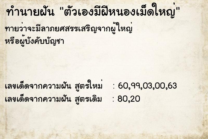 ทำนายฝันตัวเองมีฝีหนองเม็ดใหญ่ ทำนายฝันทำนายฝันตัวเองมีฝีหนองเม็ดใหญ่