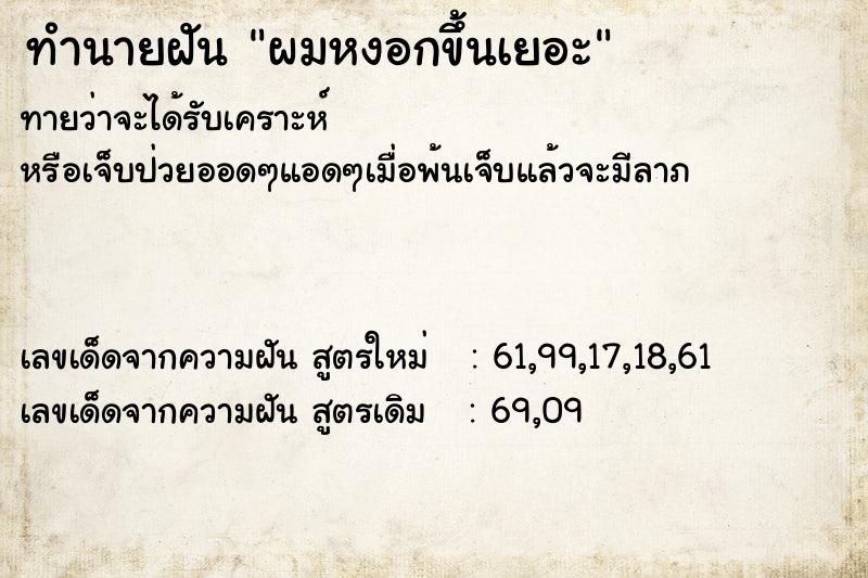 ทำนายฝันทำนายฝันผมหงอกขึ้นเยอะ