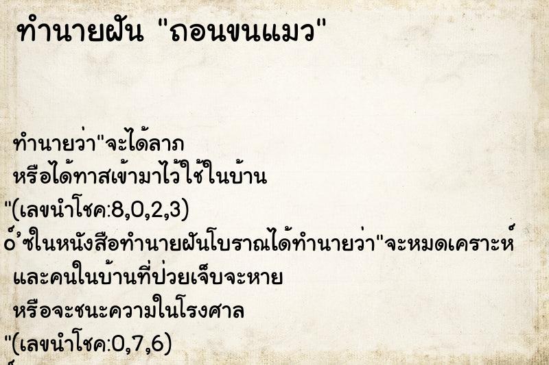 ทำนายฝัน ถอนขนแมว ตำราโบราณ แม่นที่สุดในโลก