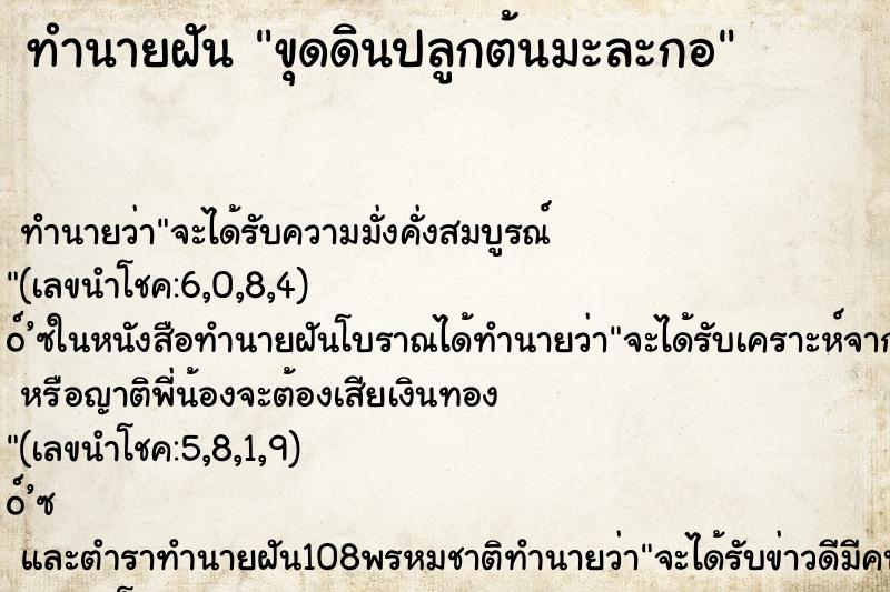ทำนายฝัน ขุดดินปลูกต้นมะละกอ ทำนายฝัน ขุดดินปลูกต้นมะละกอ
