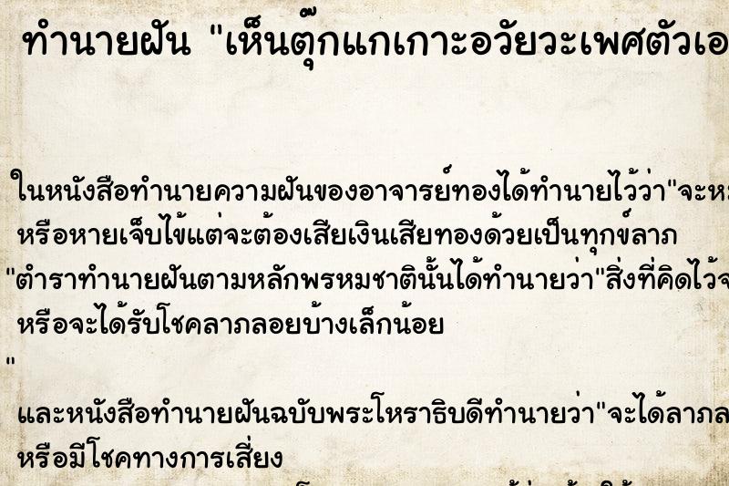 ทำนายฝันเห็นตุ๊กแกเกาะอวัยวะเพศตัวเอง ทำนายฝันทำนายฝันเห็นตุ๊กแกเกาะอวัยวะเพศตัวเอง