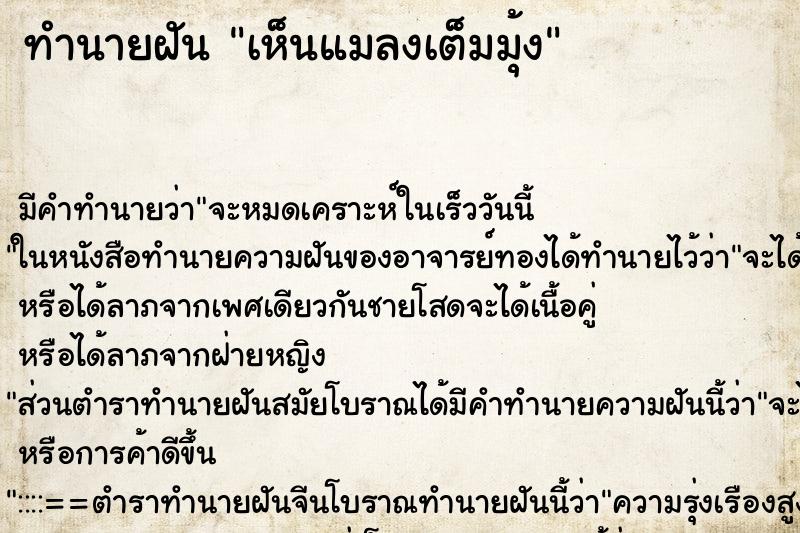 ทำนายฝันทำนายฝันเห็นแมลงเต็มมุ้ง