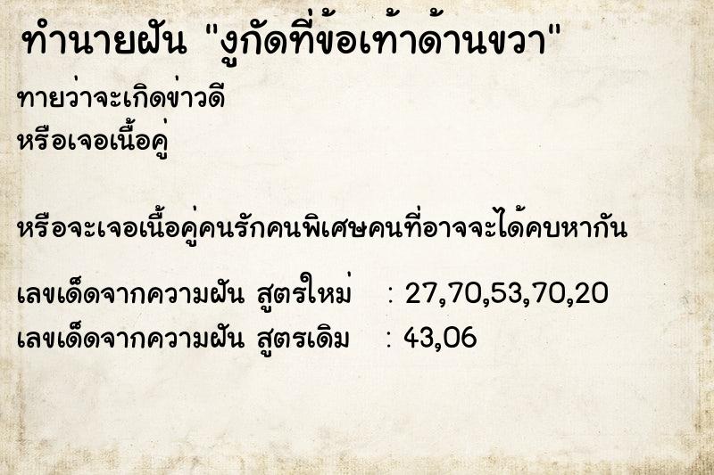 ทำนายฝันทำนายฝันงูกัดที่ข้อเท้าด้านขวา