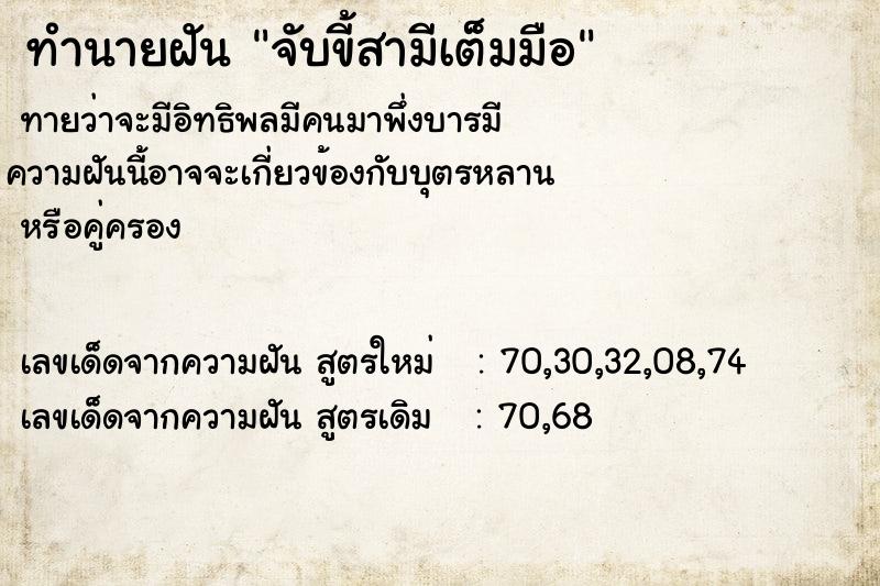 ทำนายฝันทำนายฝันจับขี้สามีเต็มมือ
