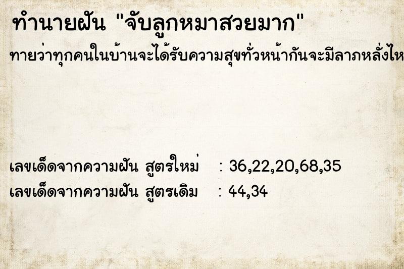 ทำนายฝันจับลูกหมาสวยมาก ทำนายฝันทำนายฝันจับลูกหมาสวยมาก