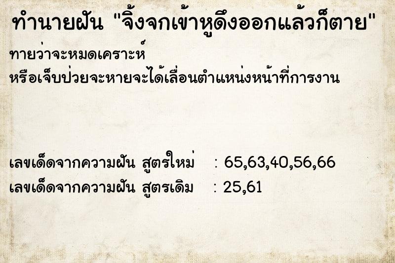 ทำนายฝันทำนายฝันจิ้งจกเข้าหูดึงออกแล้วก็ตาย