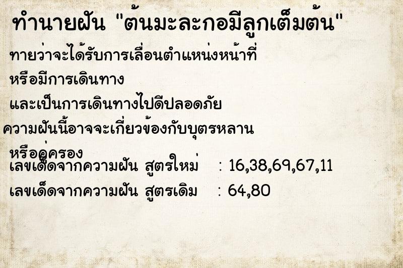 ทำนายฝันทำนายฝันต้นมะละกอมีลูกเต็มต้น