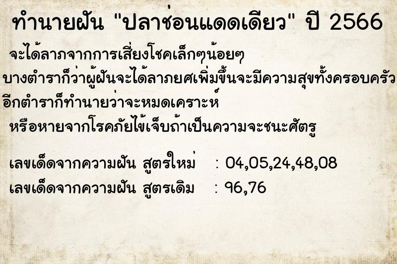 ทำนายฝันปลาช่อนแดดเดียว ทำนายฝันทำนายฝันปลาช่อนแดดเดียว