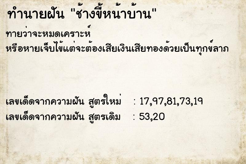 ทำนายฝัน ช้างขี้หน้าบ้าน