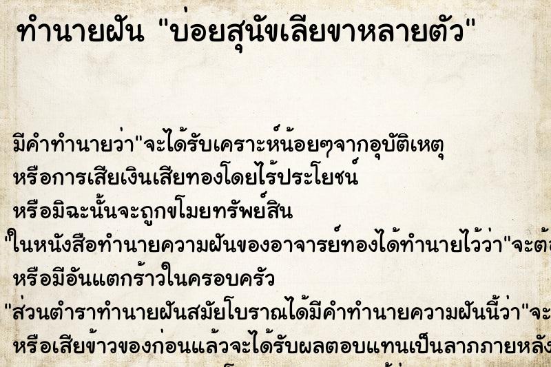 ทำนายฝันบ่อยสุนัขเลียขาหลายตัว ทำนายฝันทำนายฝันบ่อยสุนัขเลียขาหลายตัว