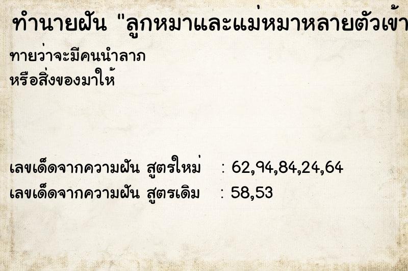 ทำนายฝันลูกหมาและแม่หมาหลายตัวเข้ามาในบ้าน ทำนายฝันทำนายฝันลูกหมาและแม่หมาหลายตัวเข้ามาในบ้าน