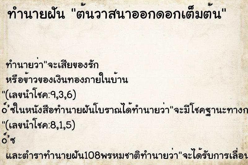 ทำนายฝัน ต้นวาสนาออกดอกเต็มต้น ตำราโบราณ แม่นที่สุดในโลก