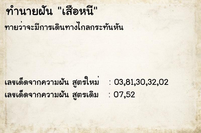 ทำนายฝันเสือหนี ทำนายฝันทำนายฝันเสือหนี