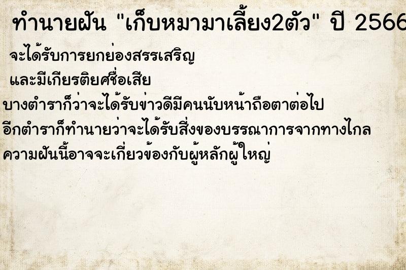 ทำนายฝัน เก็บหมามาเลี้ยง2ตัว ทำนายฝัน เก็บหมามาเลี้ยง2ตัว