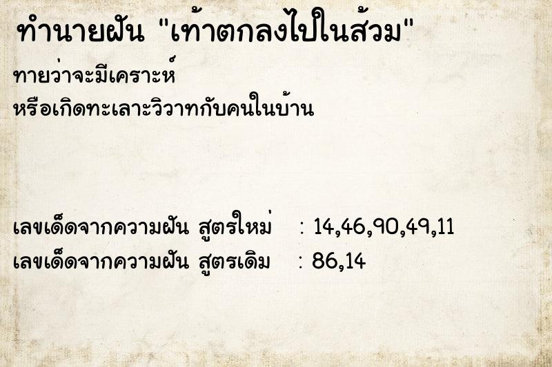 ทำนายฝันทำนายฝันเท้าตกลงไปในส้วม