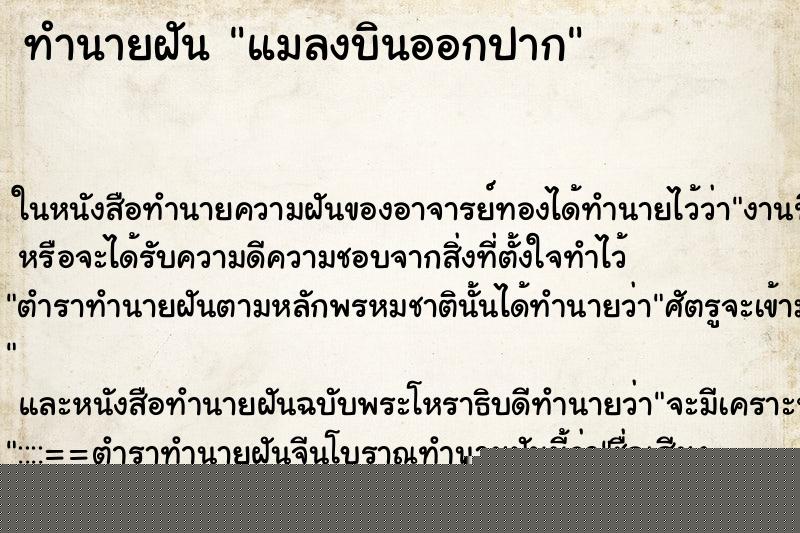 ทำนายฝัน แมลงบินออกปาก ทำนายฝัน แมลงบินออกปาก