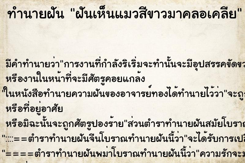 ทำนายฝันทำนายฝันฝันเห็นแมวสีขาวมาคลอเคลีย