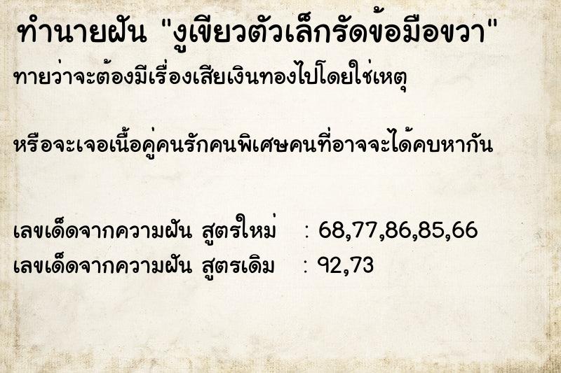 ทำนายฝันทำนายฝันงูเขียวตัวเล็กรัดข้อมือขวา