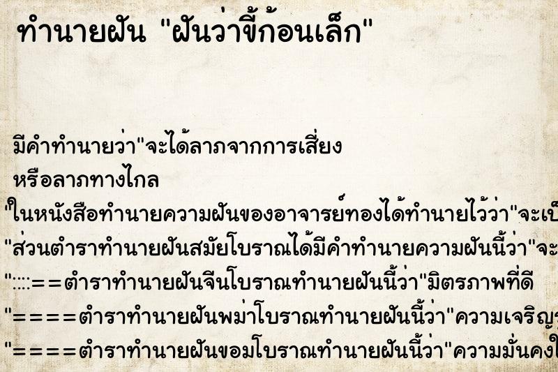 ทำนายฝัน ฝันว่าขี้ก้อนเล็ก ทำนายฝัน ฝันว่าขี้ก้อนเล็ก