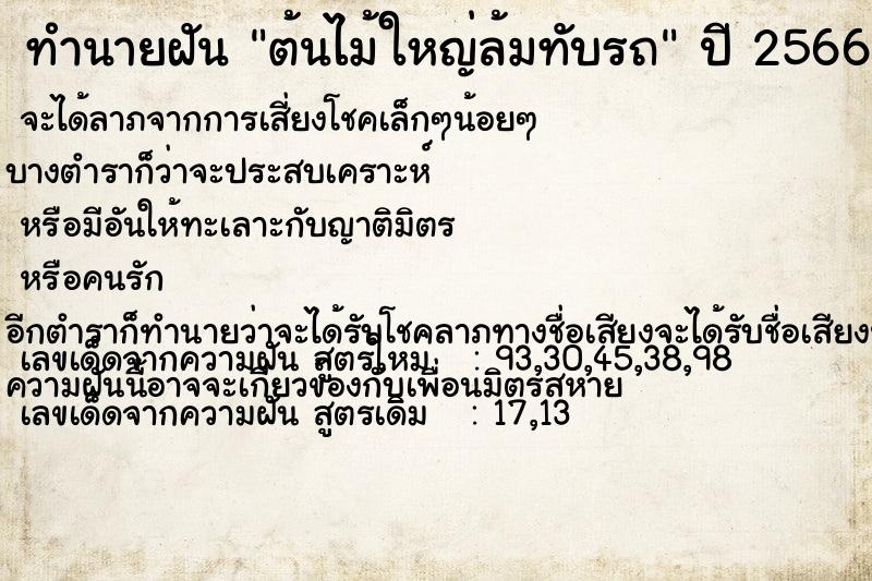 ทำนายฝันต้นไม้ใหญ่ล้มทับรถ ทำนายฝันทำนายฝันต้นไม้ใหญ่ล้มทับรถ