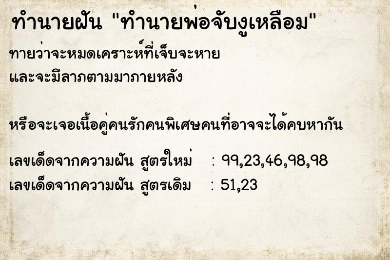 ทำนายฝันทำนายพ่อจับงูเหลือม ทำนายฝันทำนายฝันทำนายพ่อจับงูเหลือม