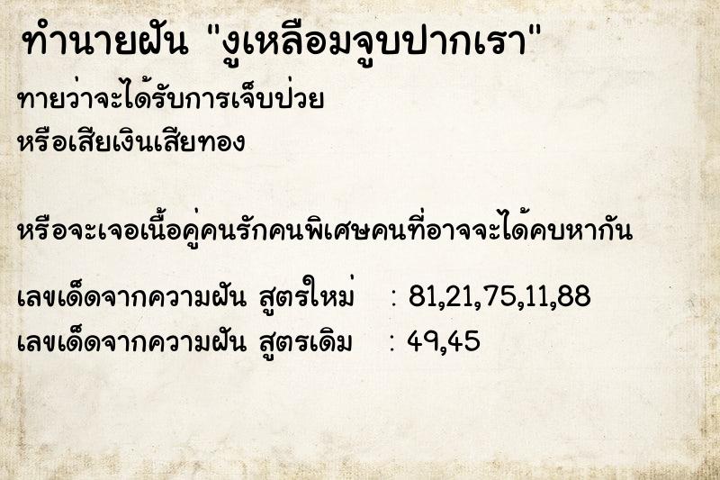 ทำนายฝันงูเหลือมจูบปากเรา ทำนายฝันทำนายฝันงูเหลือมจูบปากเรา