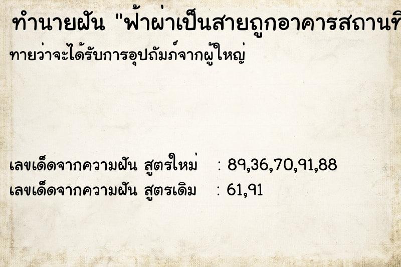 ทำนายฝันทำนายฝันฟ้าผ่าเป็นสายถูกอาคารสถานที่การศึกษา