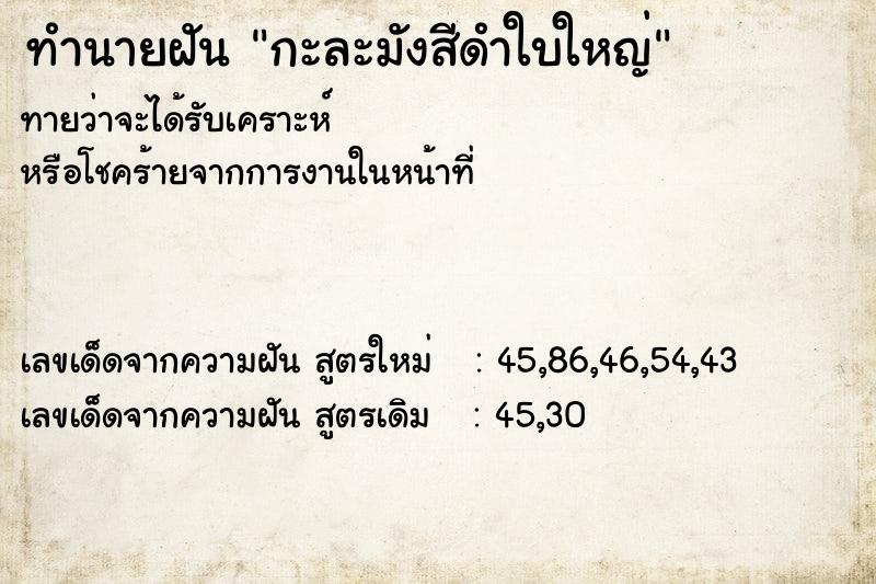 ทำนายฝัน กะละมังสีดำใบใหญ่ ตำราโบราณ แม่นที่สุดในโลก