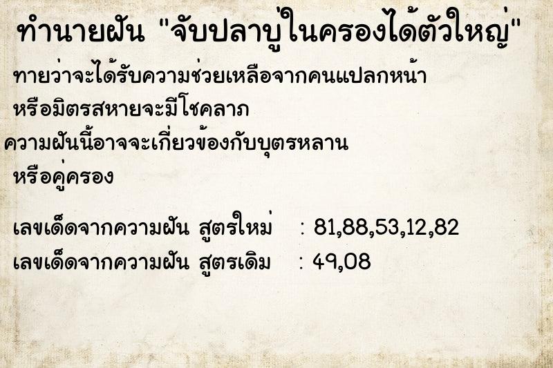 ทำนายฝันทำนายฝันจับปลาบู่ในครองได้ตัวใหญ่