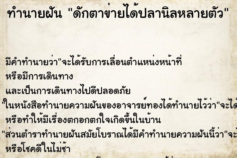 ทำนายฝันดักตาข่ายได้ปลานิลหลายตัว ทำนายฝันทำนายฝันดักตาข่ายได้ปลานิลหลายตัว