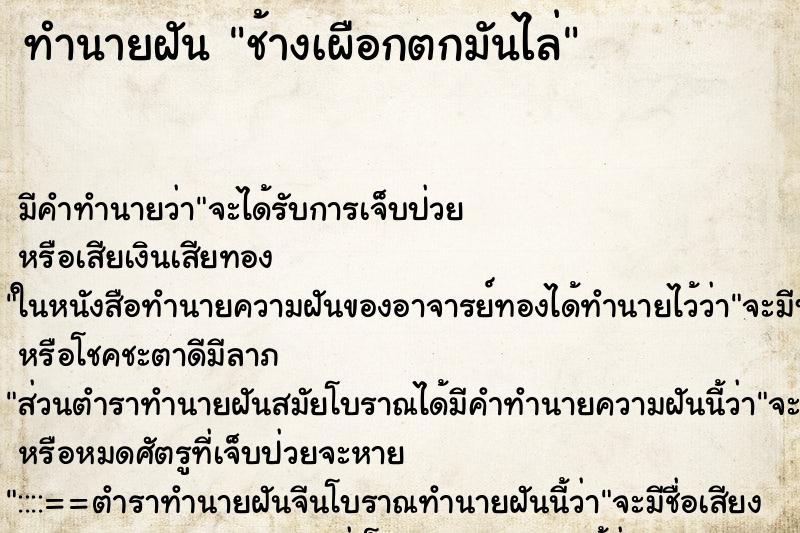 ทำนายฝันทำนายฝันช้างเผือกตกมันไล่