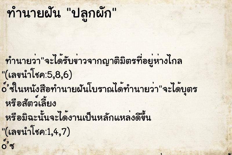 ทำนายฝันทำนายฝันปลูกผัก