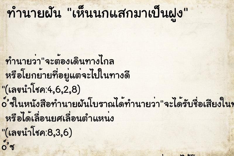 ทำนายฝันทำนายฝันเห็นนกแสกมาเป็นฝูง