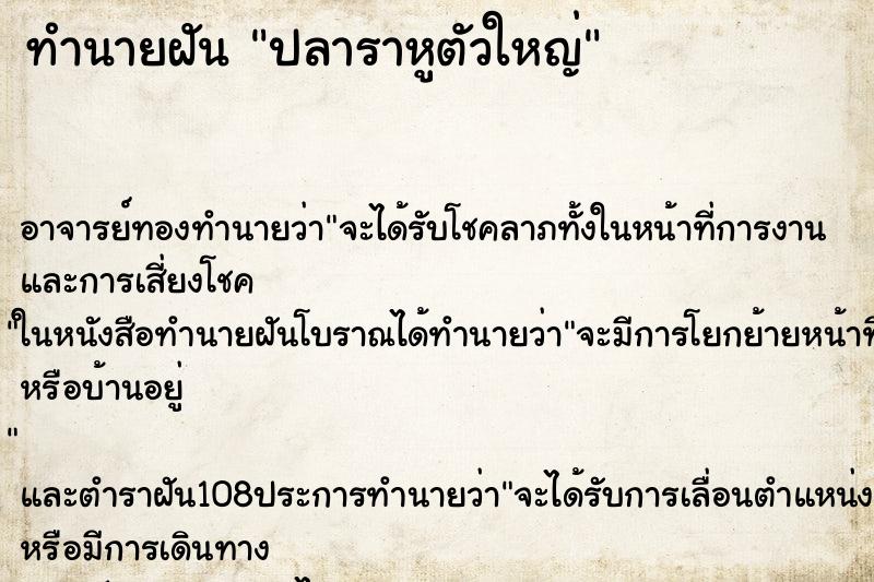 ทำนายฝัน ปลาราหูตัวใหญ่ ทำนายฝัน ปลาราหูตัวใหญ่