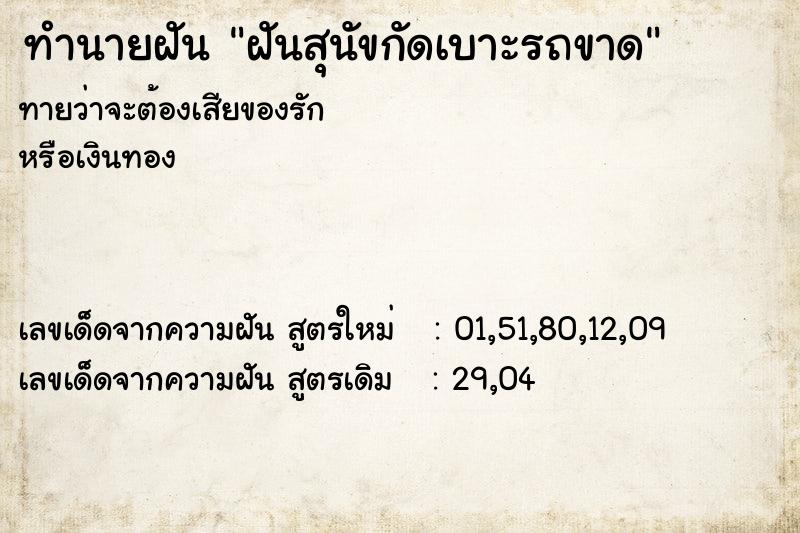 ทำนายฝันฝันสุนัขกัดเบาะรถขาด ทำนายฝันทำนายฝันฝันสุนัขกัดเบาะรถขาด