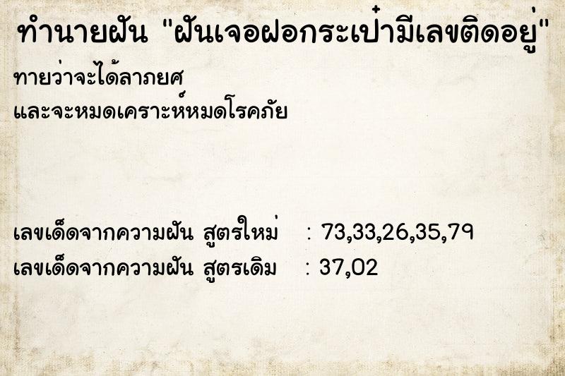 ทำนายฝันทำนายฝันฝันเจอฝอกระเป๋ามีเลขติดอยู่