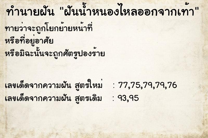 ทำนายฝันฝันน้ำหนองไหลออกจากเท้า ทำนายฝันทำนายฝันฝันน้ำหนองไหลออกจากเท้า