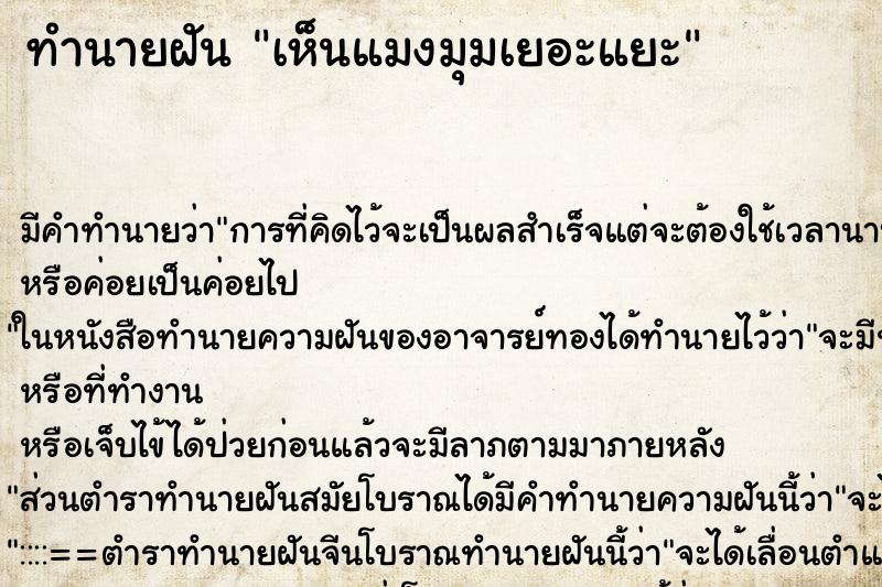 ทำนายฝันเห็นแมงมุมเยอะแยะ ทำนายฝันทำนายฝันเห็นแมงมุมเยอะแยะ